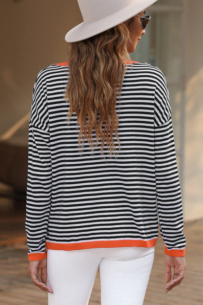 Striped Round Neck Drop Shoulder T-Shirt