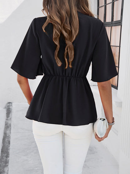 Surplice Tie Waist Half Sleeve Blouse