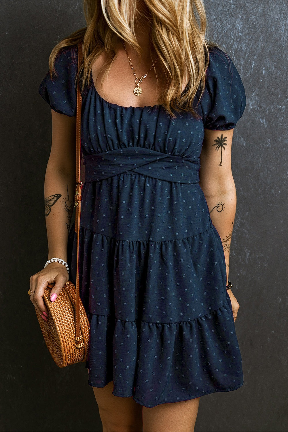 Swiss Dot Short Sleeve Mini Dress