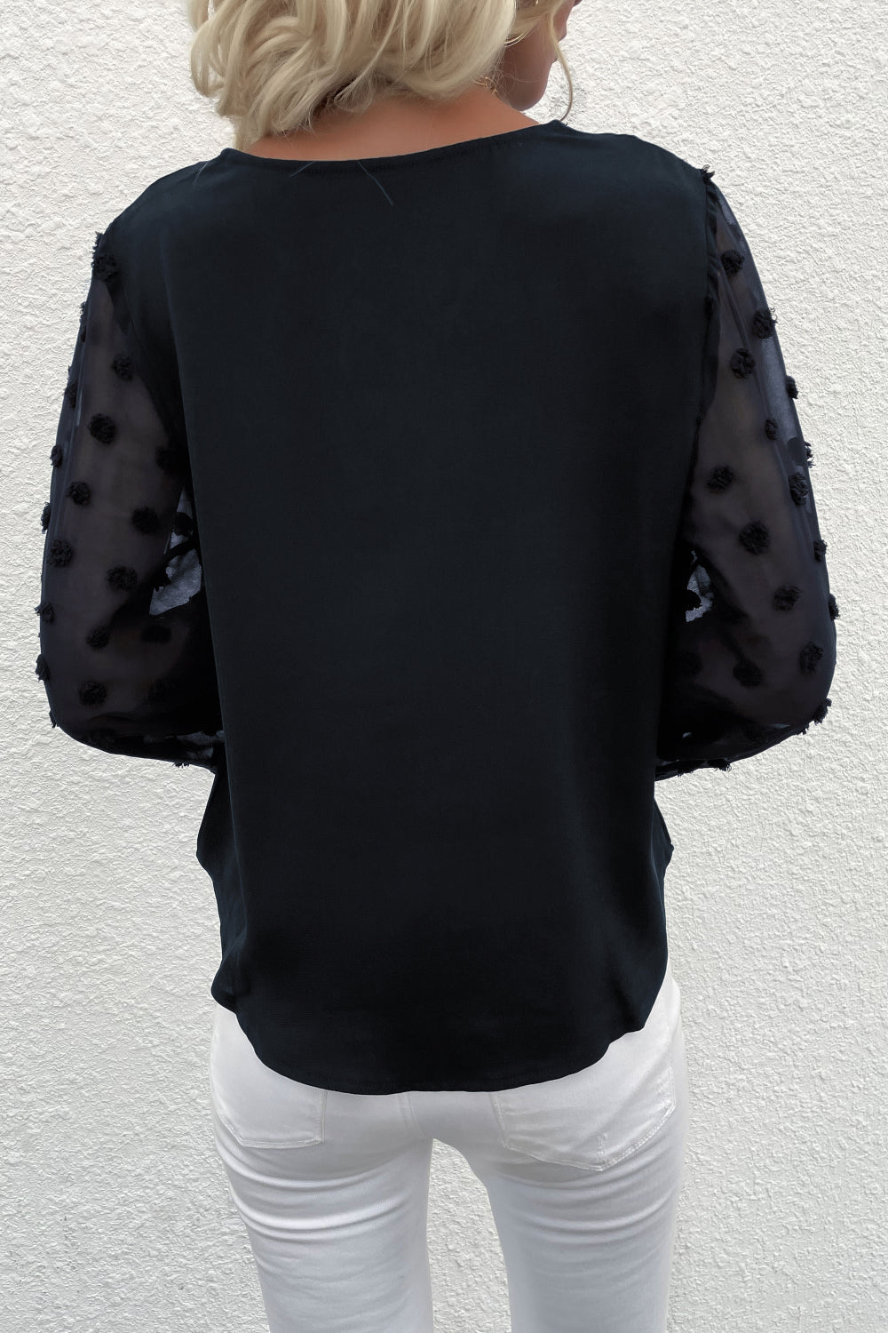 Swiss Dot Sleeve V-Neck Top