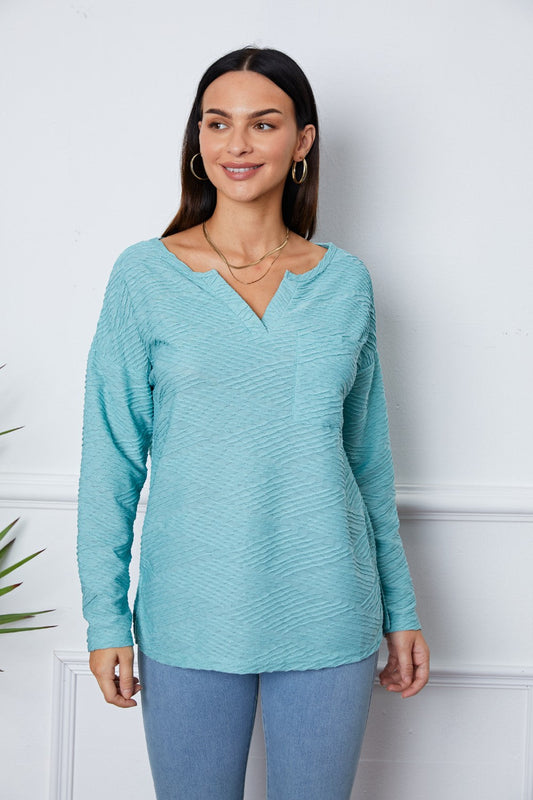 Texture Notched Drop Shoulder Top