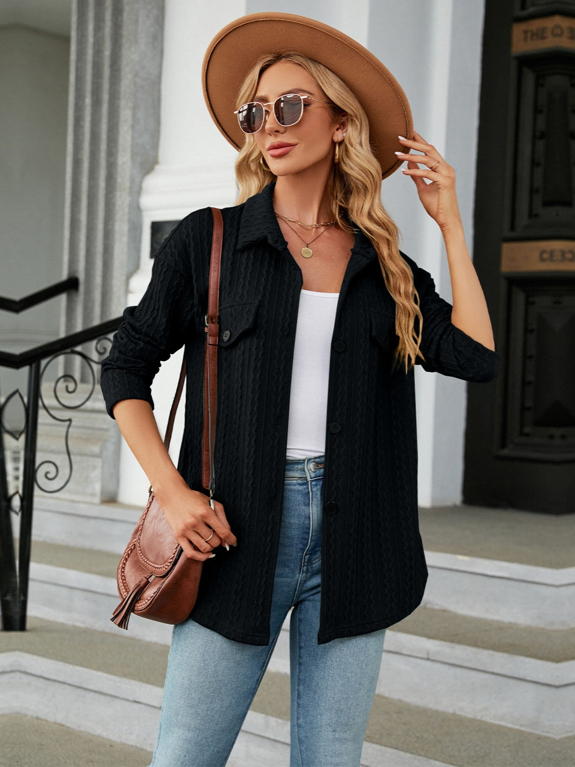 Textured Button Up Dropped Shoulder Shirt