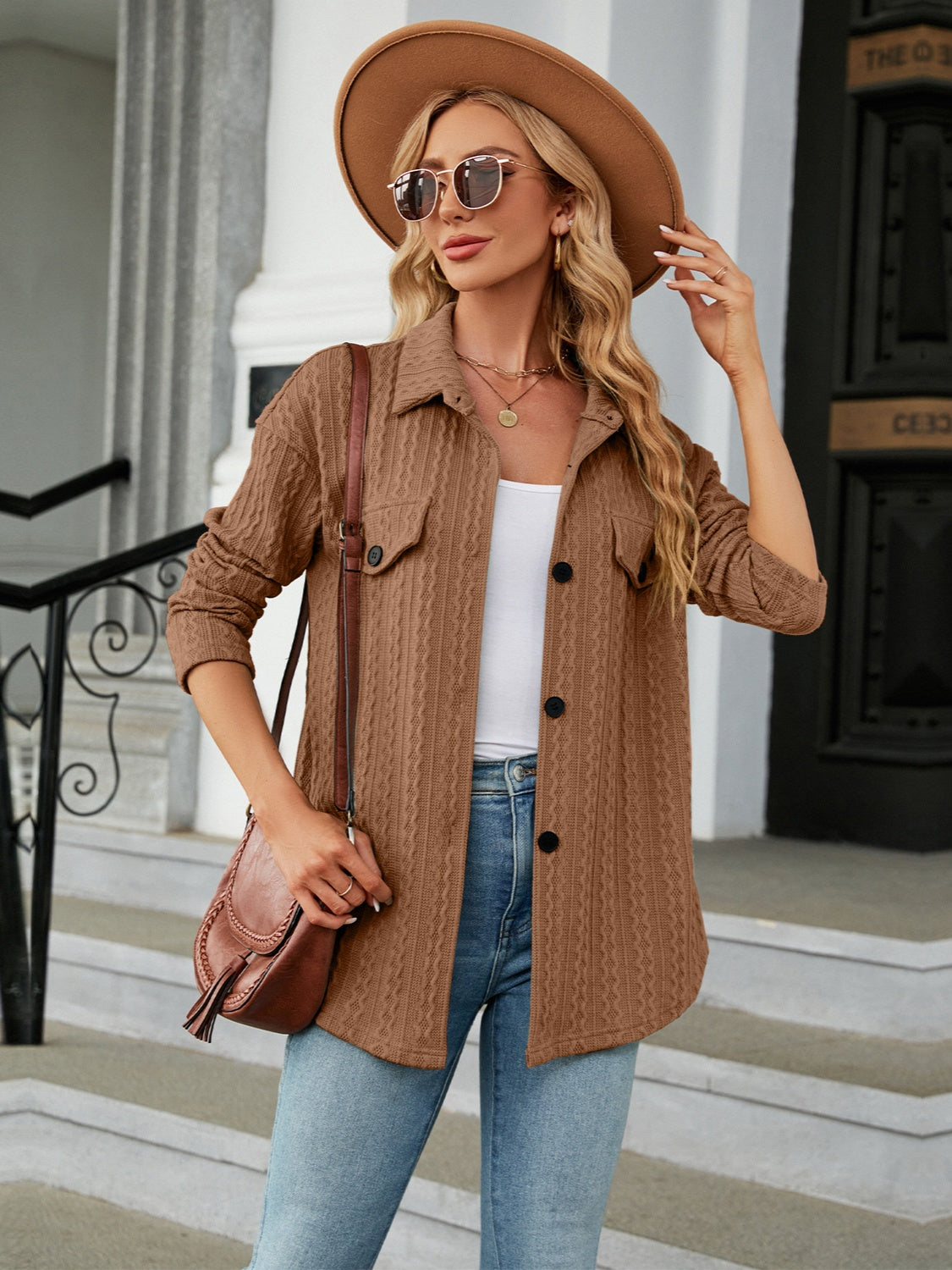 Textured Button Up Dropped Shoulder Shirt