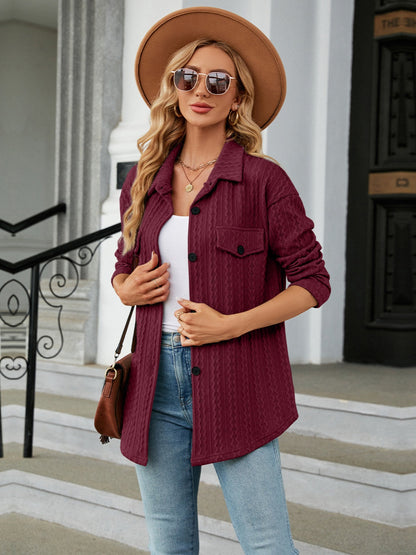 Textured Button Up Dropped Shoulder Shirt