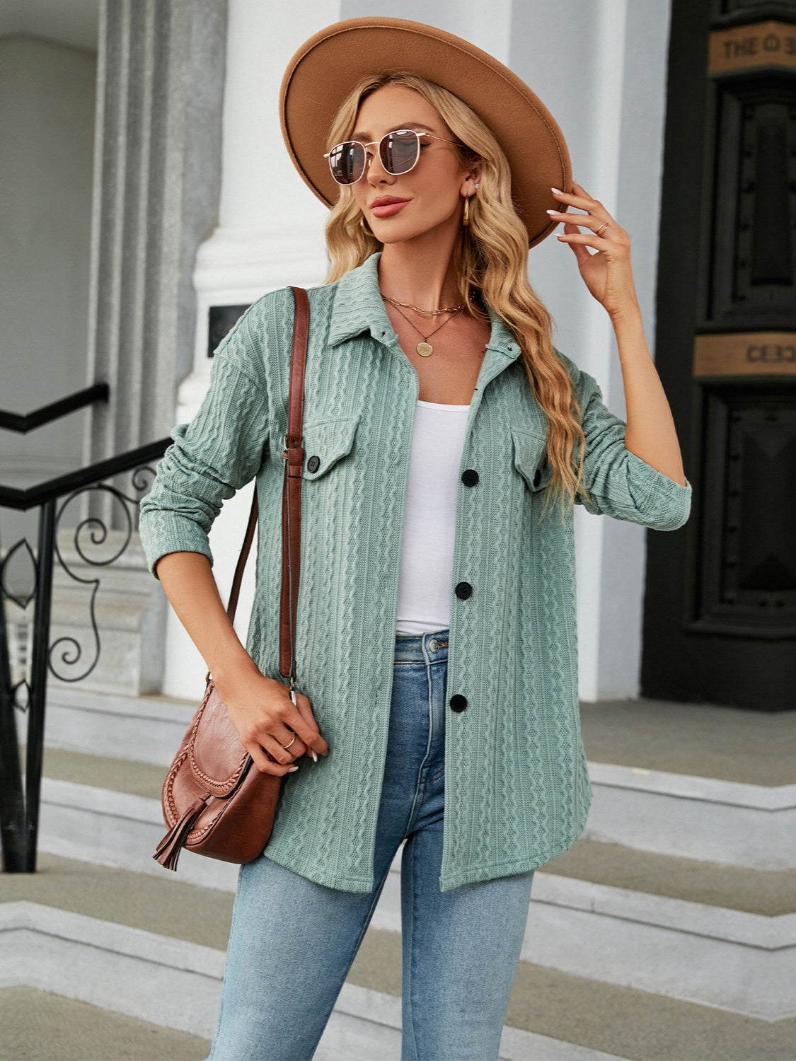 Textured Button Up Dropped Shoulder Shirt