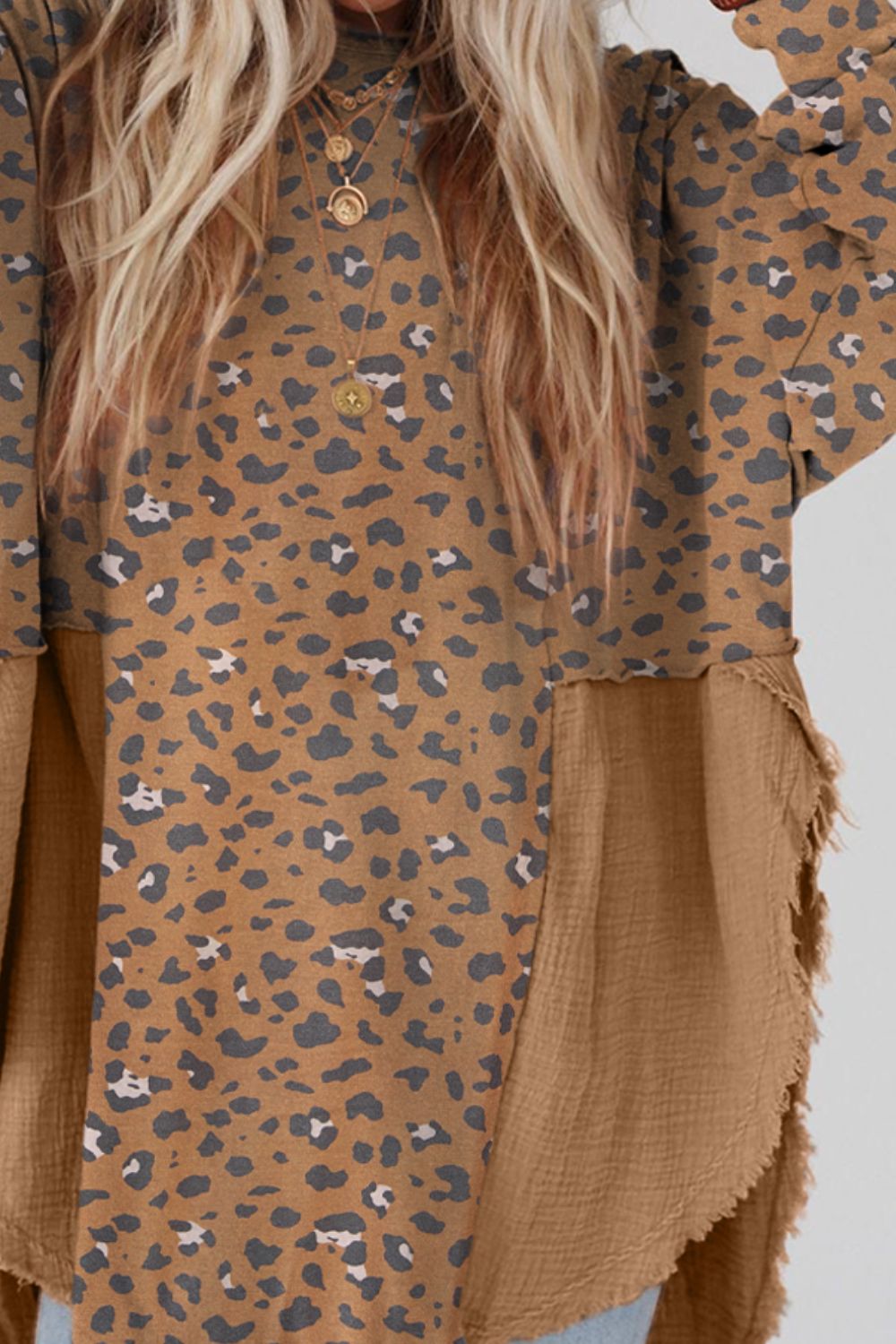 Textured Leopard Dropped Shoulder Blouse