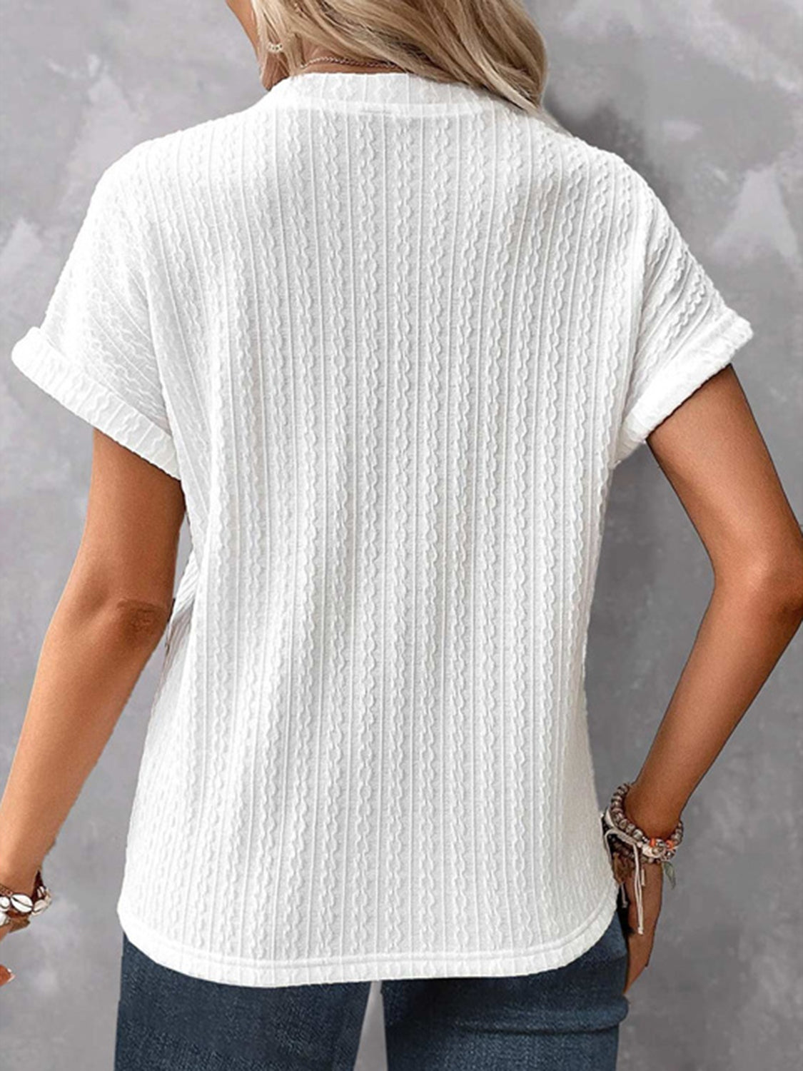 Textured Notched Short Sleeve Blouse