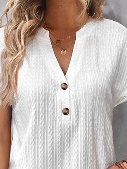 Textured Notched Short Sleeve Blouse