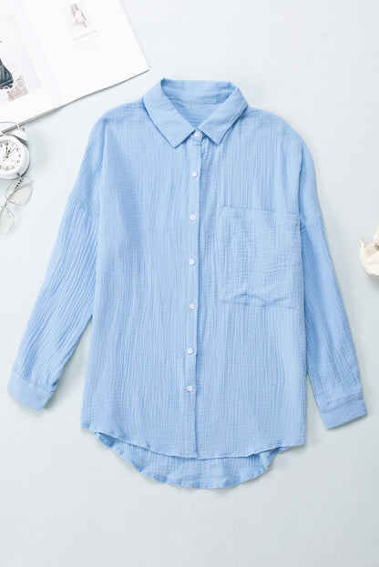 Textured Pocketed Button Up Shirt