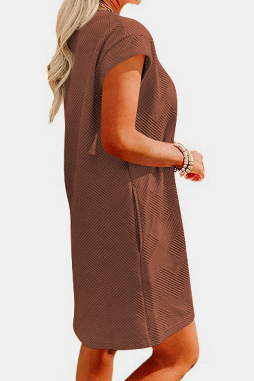 Textured Round Neck Cap Sleeve Dress