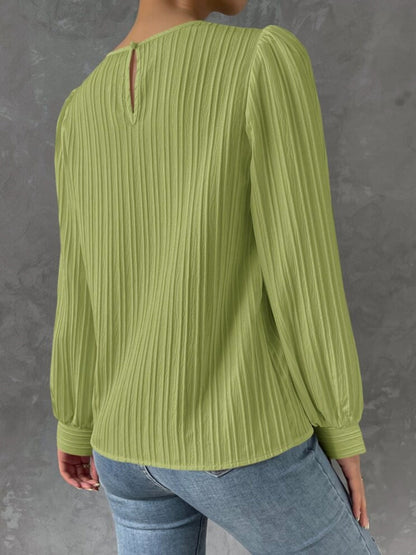 Textured Round Neck Long Sleeve Blouse