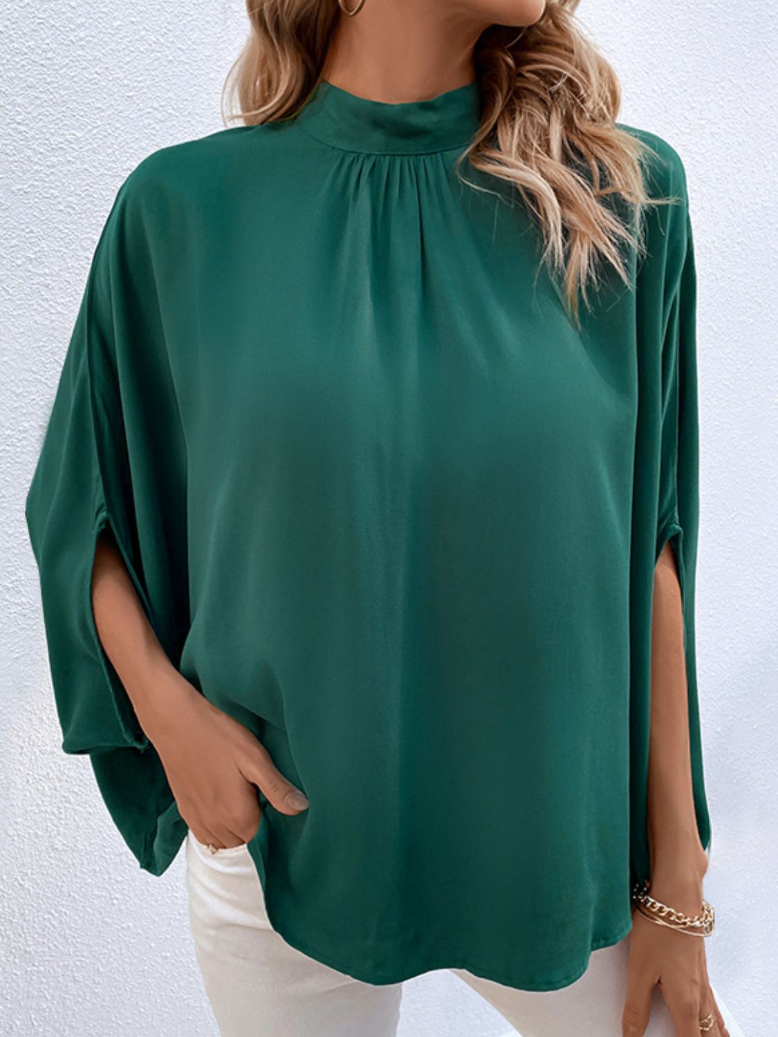 Tie Back Mock Neck Blouse