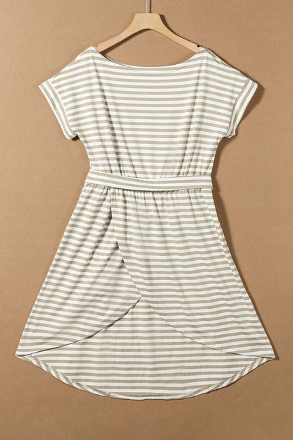 Tied Striped Cap Sleeve Dress