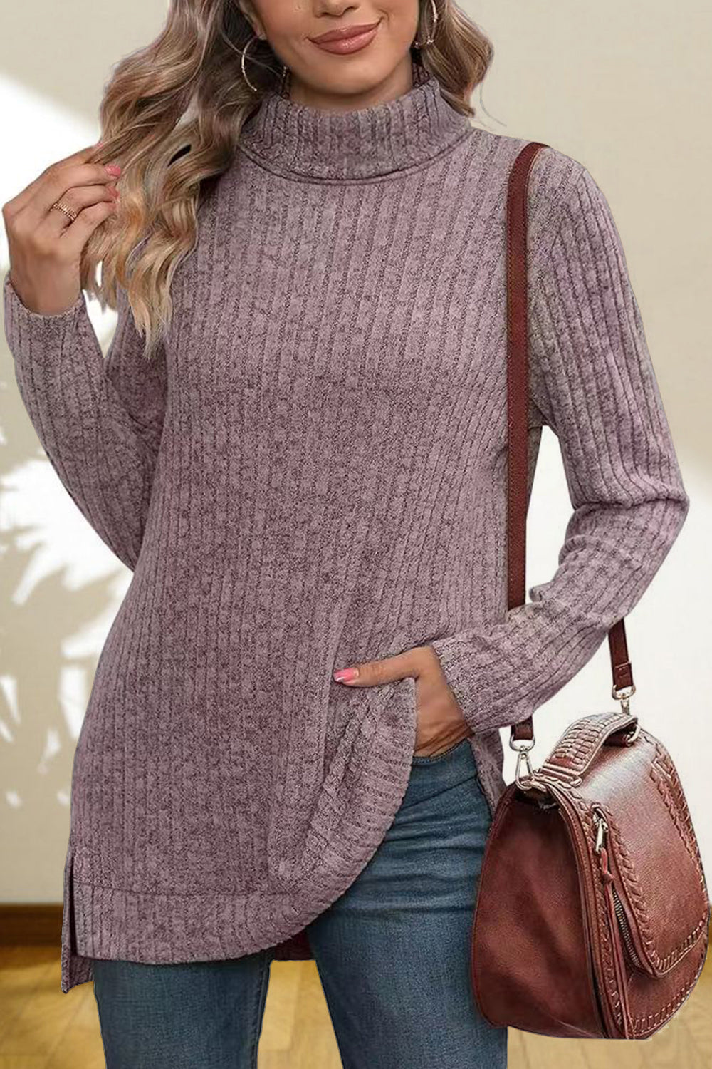 Turtleneck High Low Top