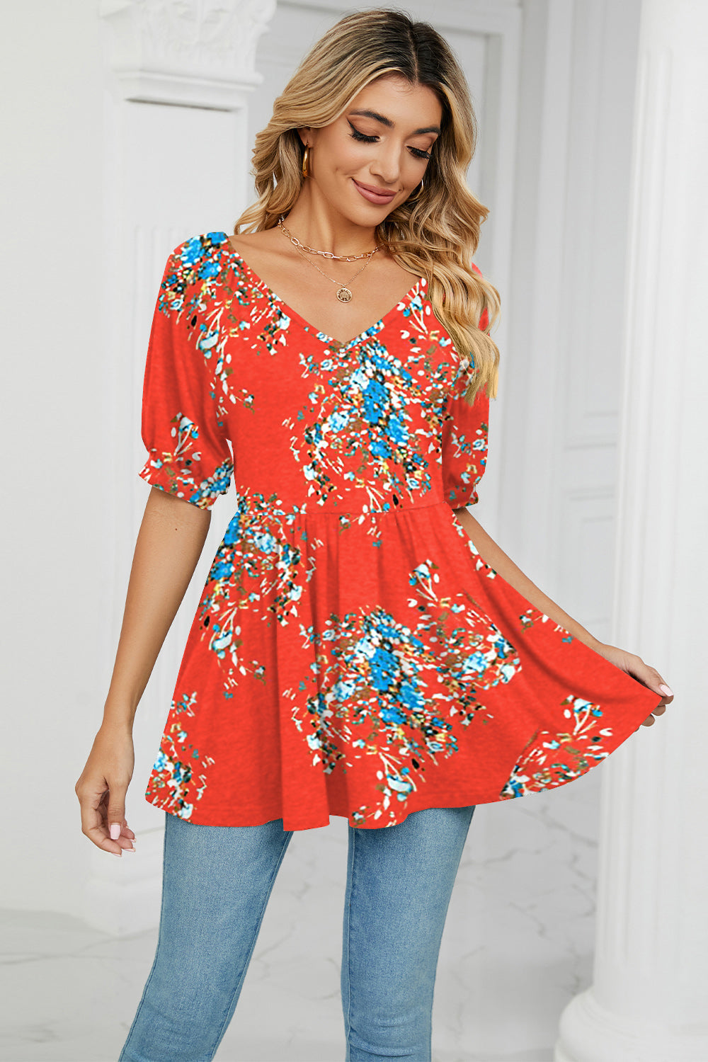 V-Neck Babydoll Blouse