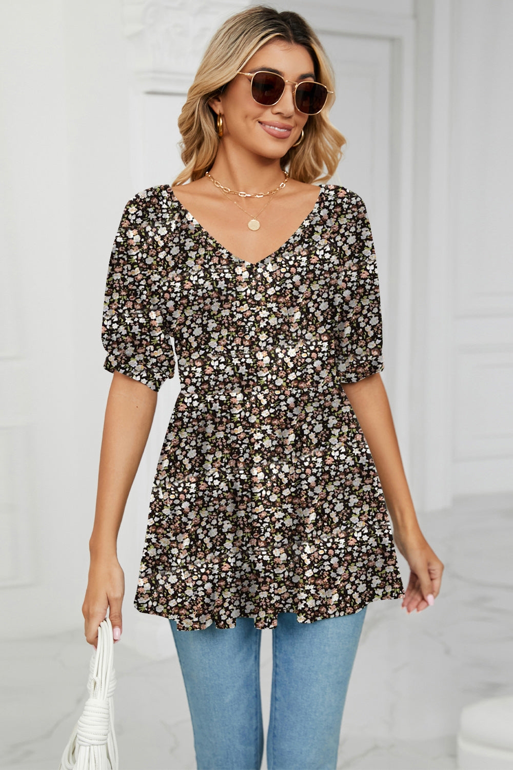 V-Neck Babydoll Blouse