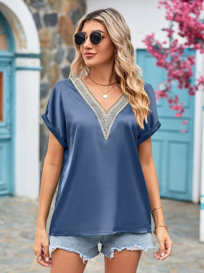 V-Neck Cuffed Blouse