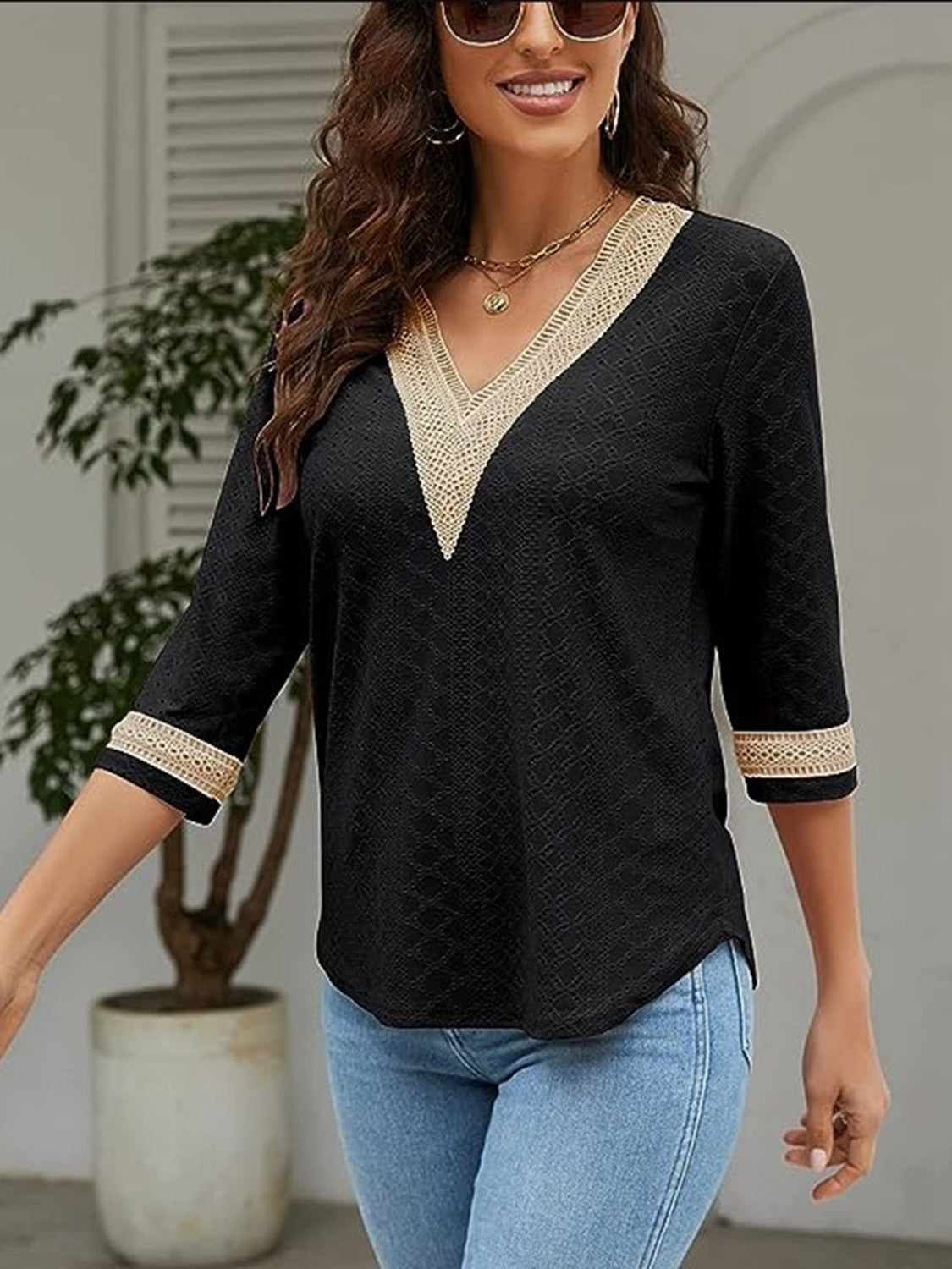 V-Neck Eyelet Blouse