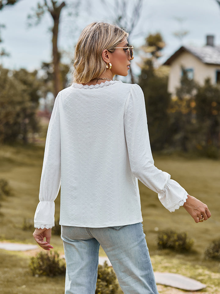 V-Neck Flounce Sleeve Blouse