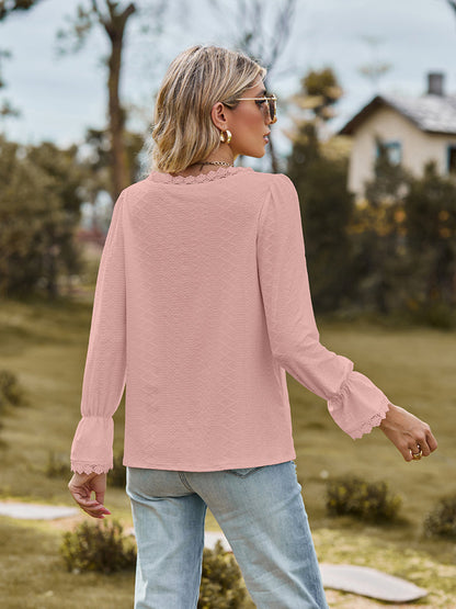 V-Neck Flounce Sleeve Blouse