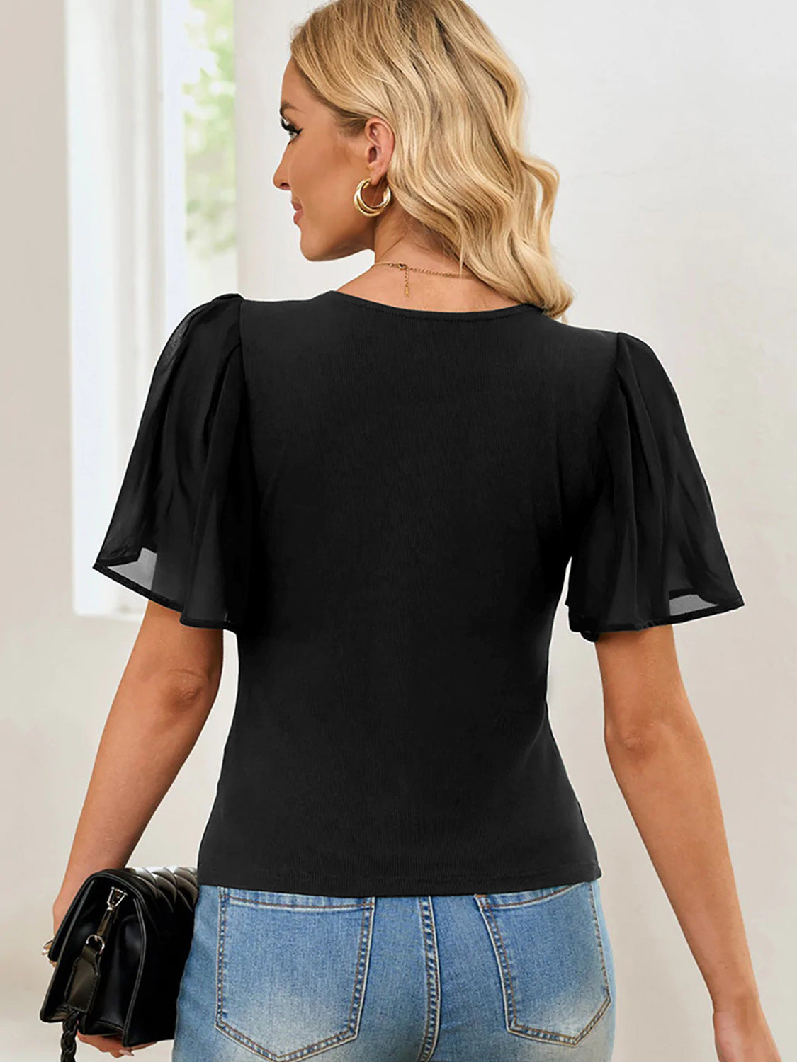 V-Neck Flutter Sleeve Top