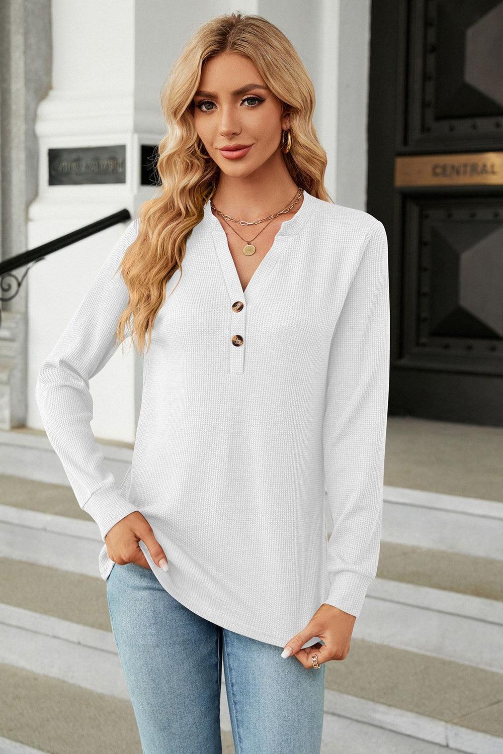 V-Neck Long Sleeve Blouse