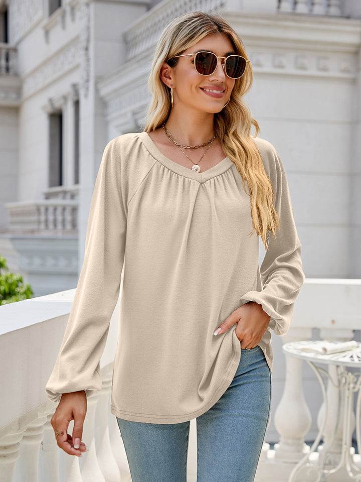 V-Neck Long Sleeve Blouse