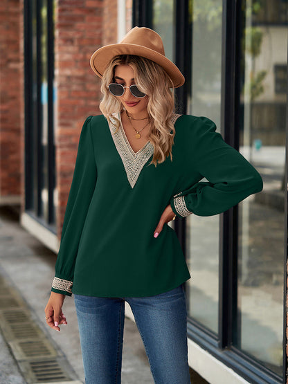 V-Neck Long Sleeve Blouse