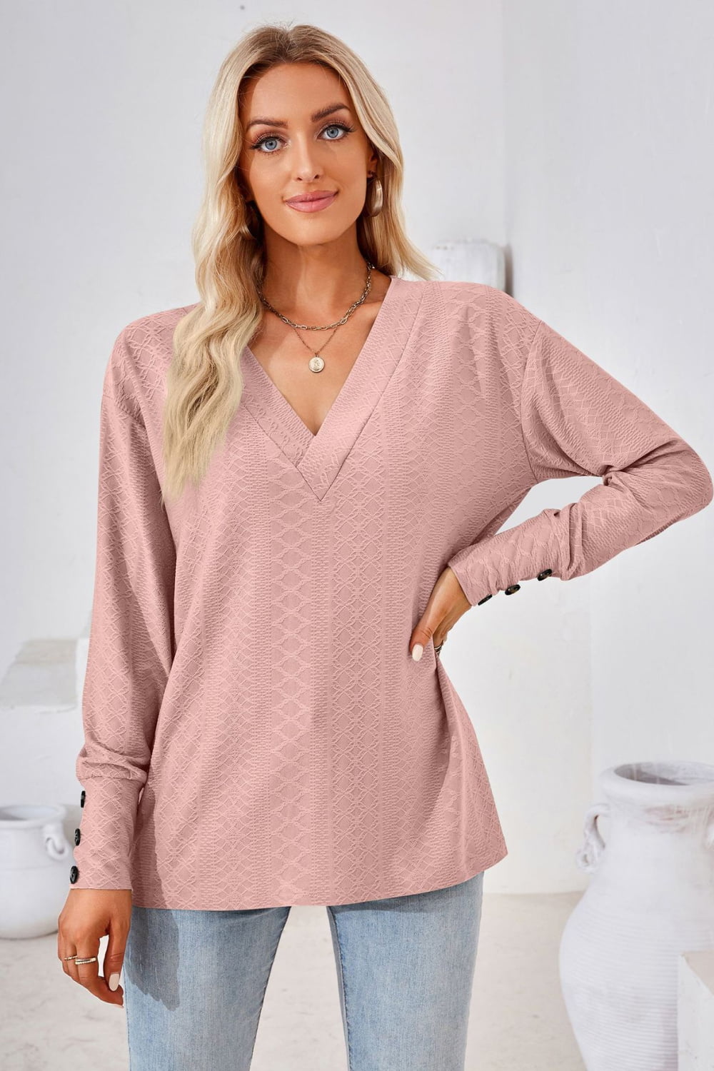 V-Neck Long Sleeve Blouse