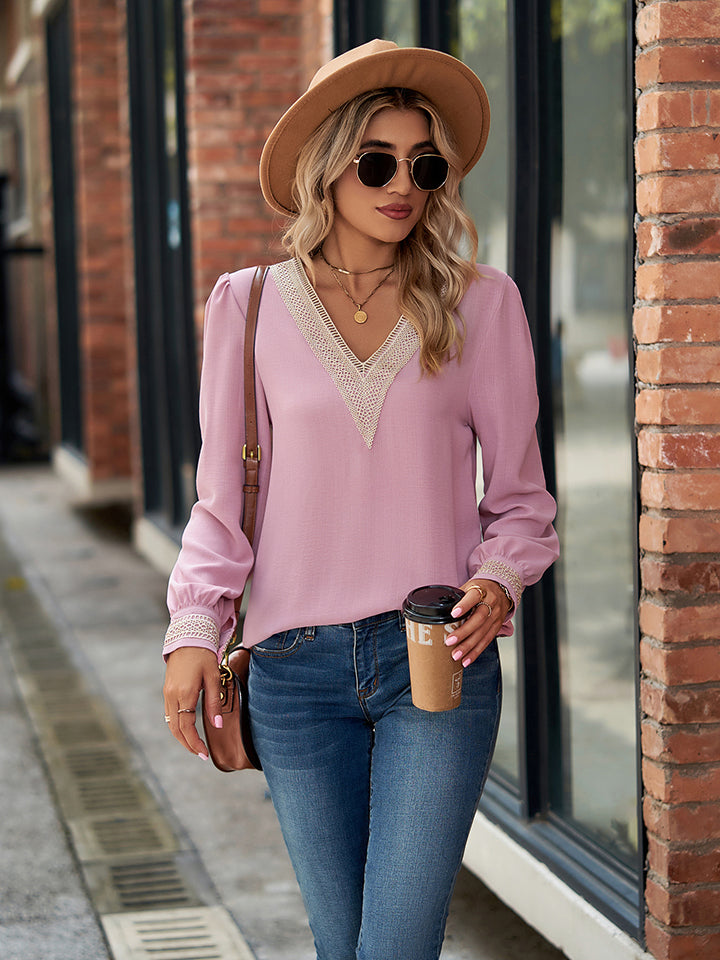 V-Neck Long Sleeve Blouse