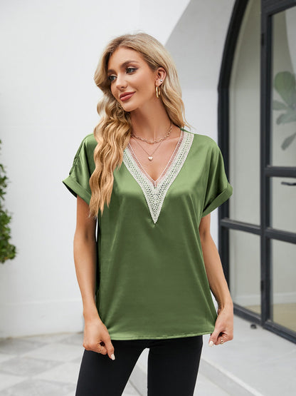 V-Neck Short Sleeve Blouse