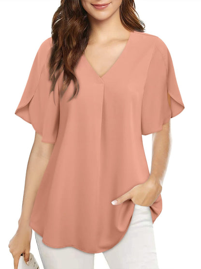 V-Neck Slit Half Sleeve Blouse