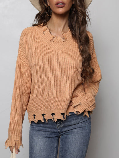 Waffle-Knit Dropped Shoulder Blouse