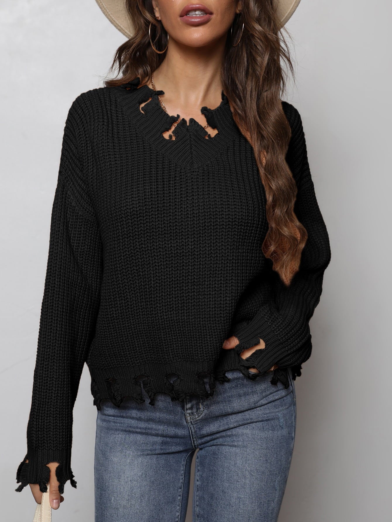 Waffle-Knit Dropped Shoulder Blouse