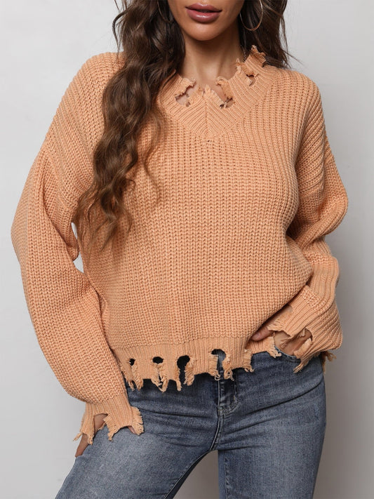 Waffle-Knit Dropped Shoulder Blouse