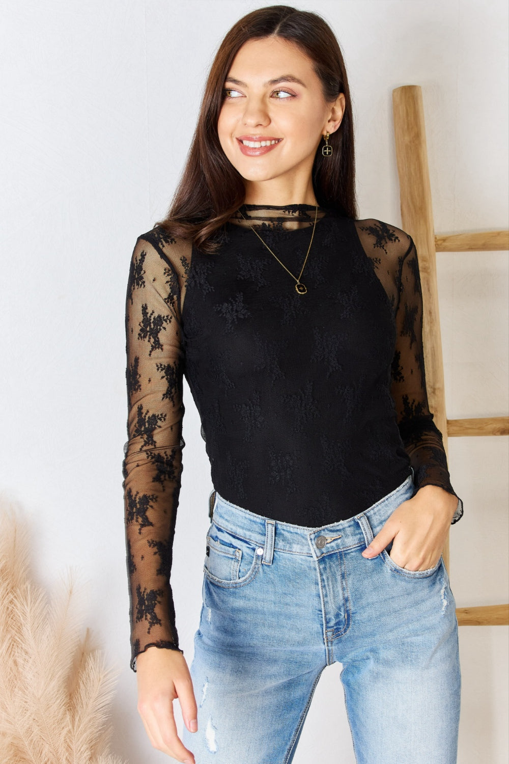 Zenana Lace See-Through Layering Top