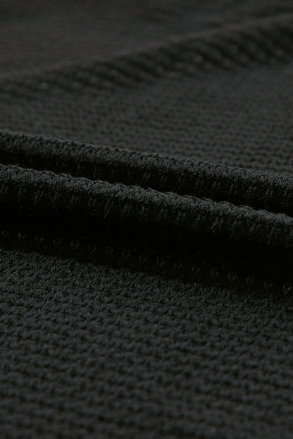 Black Leopard Contrast Waffle Knit Open Front Cardigan