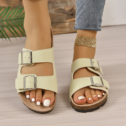 Open Toe Double Buckle Sandals