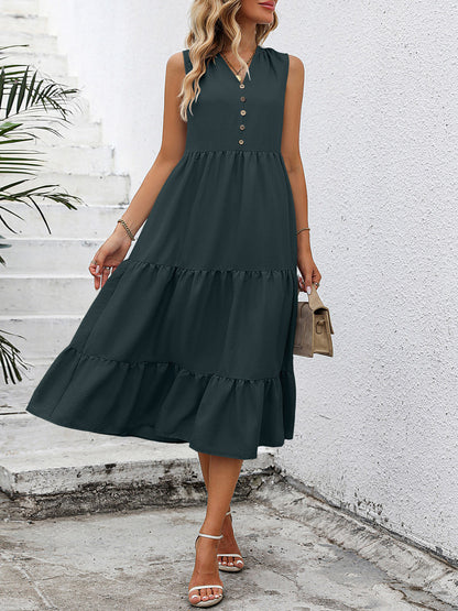 V-Neck Sleeveless Tiered Dress