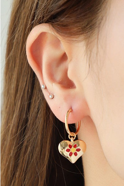 Contrast Copper Heart Drop Earrings