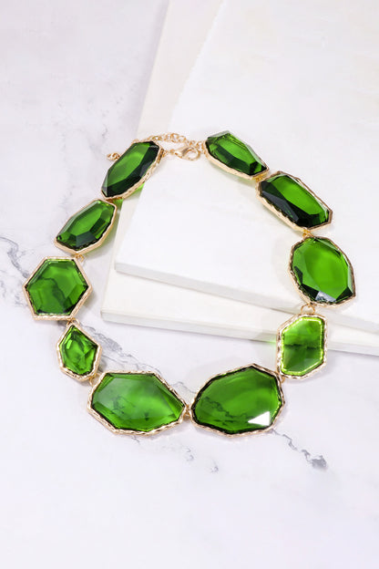 Geometrical Shape Zinc Alloy Frame Resin Necklace