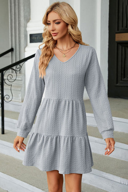 V-Neck Long Sleeve Mini Dress