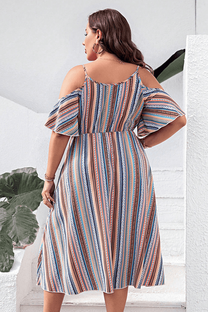 Plus Size Striped Cold-Shoulder Dress