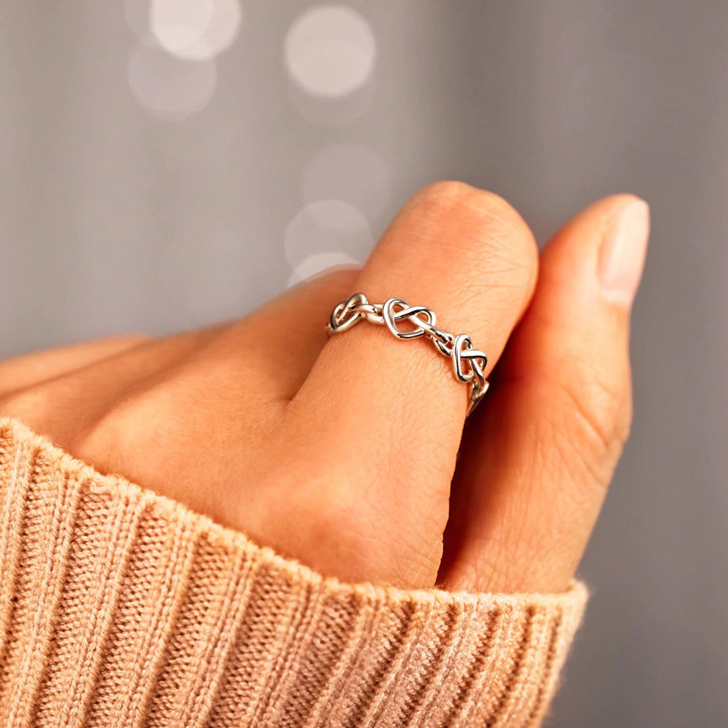 Knotted Hearts 925 Sterling Silver Open Ring