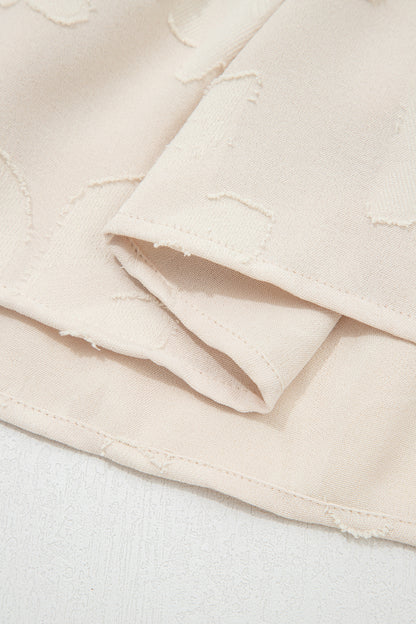 Parchment Long Sleeve Notched Neck Jacquard Tiered Mini Dress