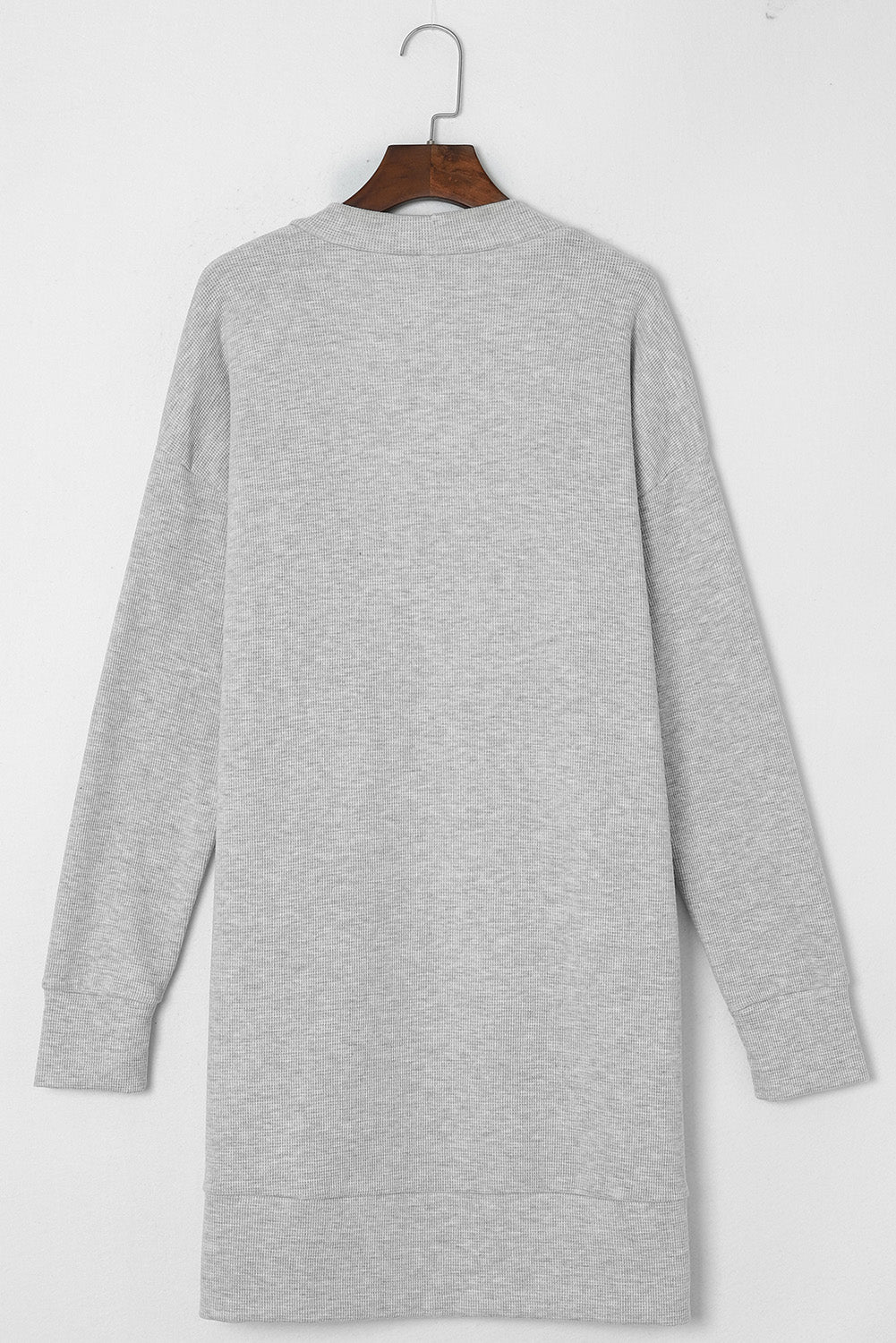 Light Gray Thermal Waffle Knit Pocketed Cardigan