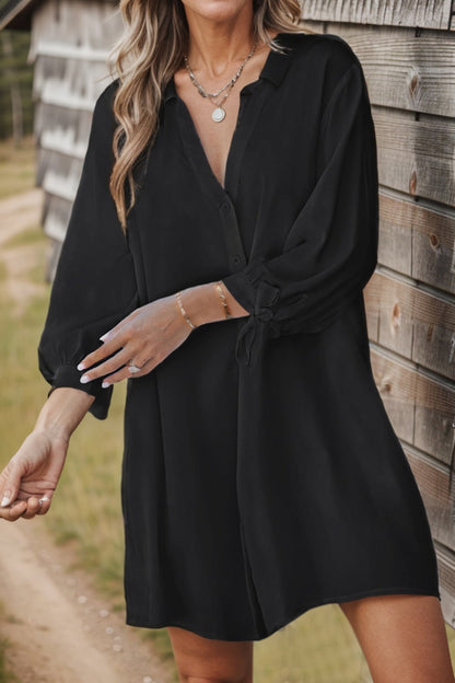 Plus Size Button Up V-Neck Shirt Dress