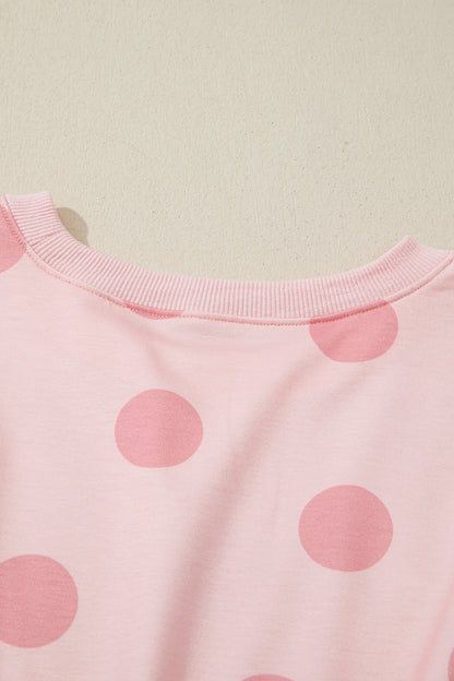 Pink Polka Dot Printed Long Sleeve Flared Mini Dress