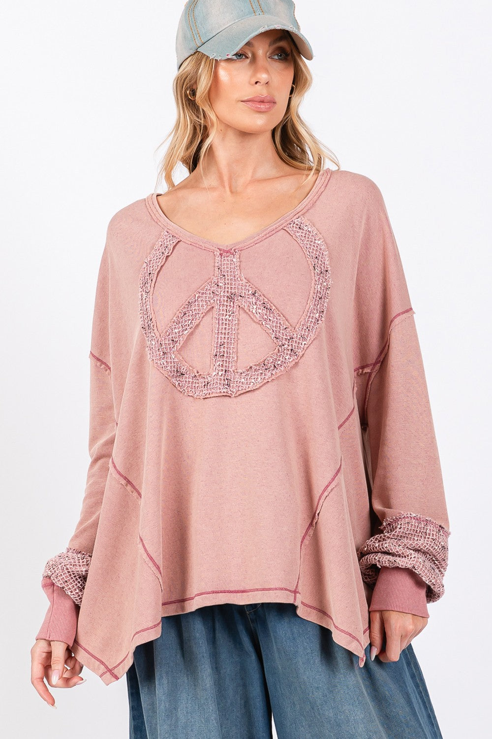 SAGE + FIG Peace Sign Mineral Wash Terry Top