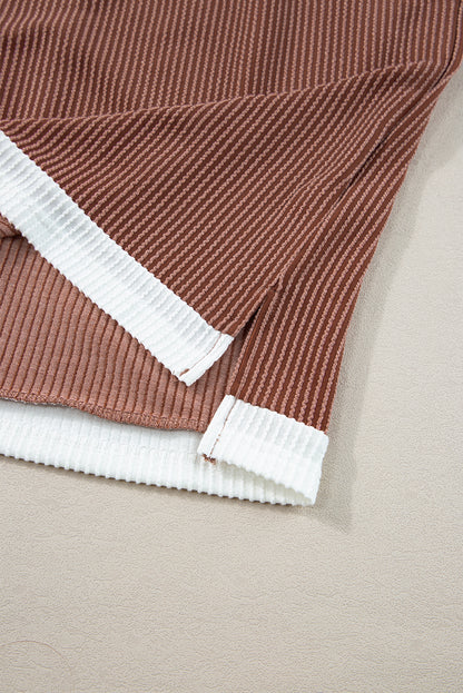 Bright Pink Textured Contrast Trim Round Neck T Shirt